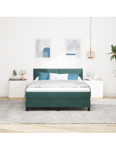 Letto a Sorgente LED con led Verde Scuro 140 x 200 cm Velluto