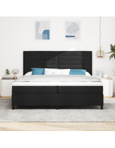 Letto a molle con materasso con led Nero 200 x 200 cm Tessuto
