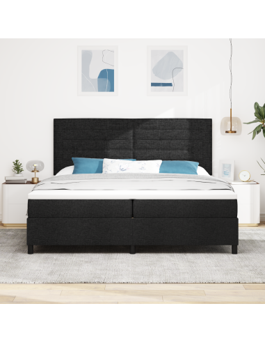 Letto a molle con materasso con led Nero 200 x 200 cm Tessuto