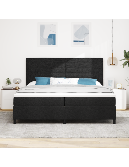 Letto a molle con materasso con led Nero 200 x 200 cm Tessuto