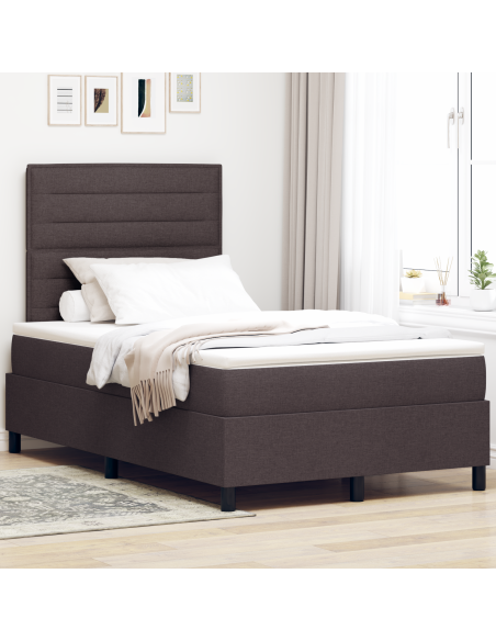 Letto Box Spring con Materasso & LED Marrone Scuro 120x200 cm Tessuto