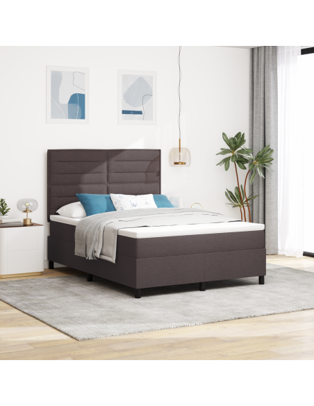 Letto a Molle con Materasso & LED Marrone Scuro 140x200 cm in Tessuto