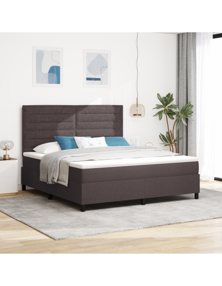 Letto a Rete a Molle con Materasso & LED Marrone Scuro 180x200 cm Tessuto