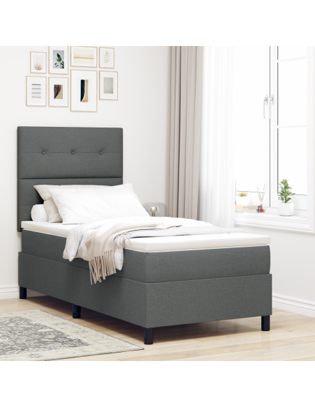 Letto a rete a molle con materasso & LED grigio scuro 80x200 cm tessuto