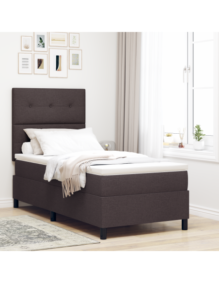 Letto a Box Spring con Materasso & LED Marrone Scuro 80x200 cm in Tessuto
