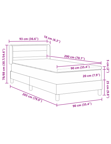 strongLetto a Molle / strong Grigio scuro 90 x 200 cm Tessuto