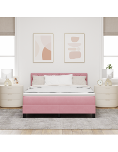 Letto a Sorgente LED con materasso Rosa 160 x 200 cm Velluto
