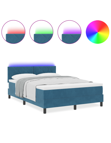 Letto a Sorgente LED con led Blu Scuro 160 x 200 cm Velluto