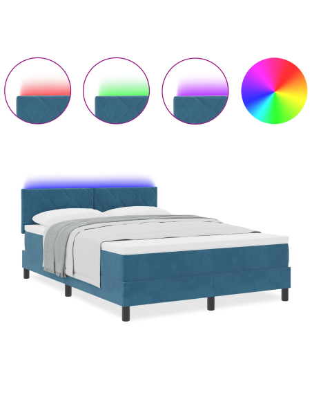 Letto Box Spring con Materasso e LED Blu Scuro 160x200 cm Velluto
