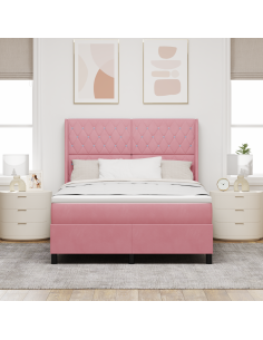 Letto a molle con testiera Rosa 140 x 200 cm Velluto