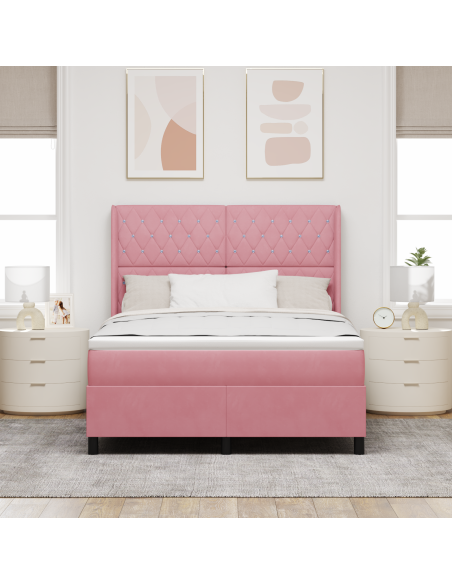 Letto a molle con testiera Rosa 140 x 200 cm Velluto