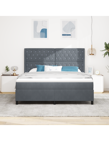 Letto a molle con materasso Grigio scuro 180 x 200 cm Velluto
