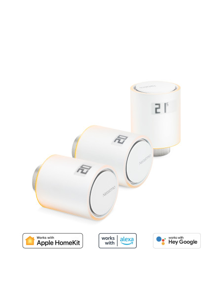 Netatmo Set 3 Valvole Termostatiche Intelligenti Aggiuntive per il Termostato Intelligente e per il Kit di base per riscaldament