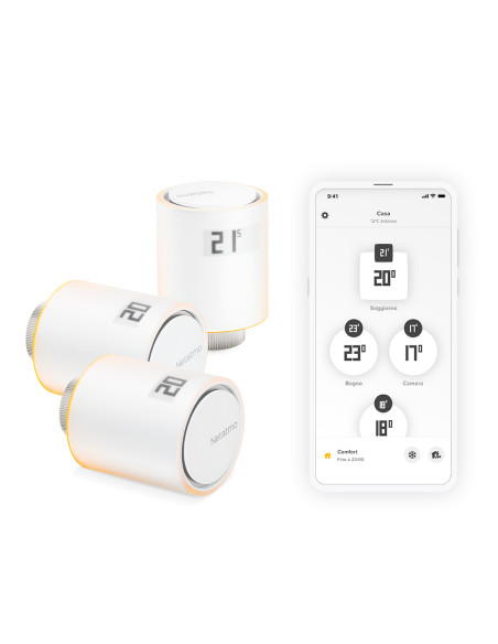 Netatmo Set 3 Valvole Termostatiche Intelligenti Aggiuntive per il Termostato Intelligente e per il Kit di base per riscaldament
