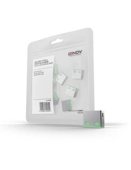 Lindy 40461 clip sicura Bloccaporte USB tipo A Verde Acrilonitrile butadiene stirene (ABS) 10 pz