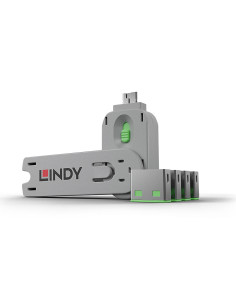 Lindy 40451 clip sicura Bloccaporte + chiave USB tipo A Verde Acrilonitrile butadiene stirene (ABS) 5 pz
