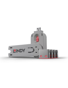 Lindy 40450 clip sicura Bloccaporte + chiave USB tipo A Rosa Acrilonitrile butadiene stirene (ABS) 5 pz