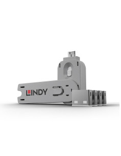 Lindy 40454 clip sicura Bloccaporte + chiave USB tipo A Bianco Acrilonitrile butadiene stirene (ABS) 5 pz