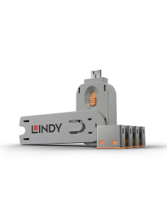 Lindy 40453 clip sicura Bloccaporte + chiave USB tipo A Arancione Acrilonitrile butadiene stirene (ABS) 5 pz