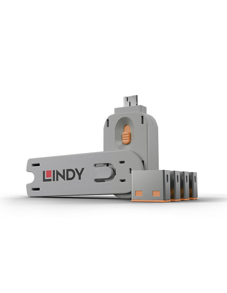 Lindy 40453 clip sicura Bloccaporte + chiave USB tipo A Arancione Acrilonitrile butadiene stirene (ABS) 5 pz