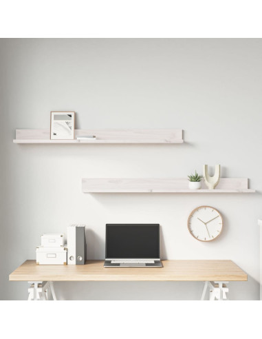 Mensole da Parete 2 pz Bianco 110x11x9cm Legno Massello di Pino