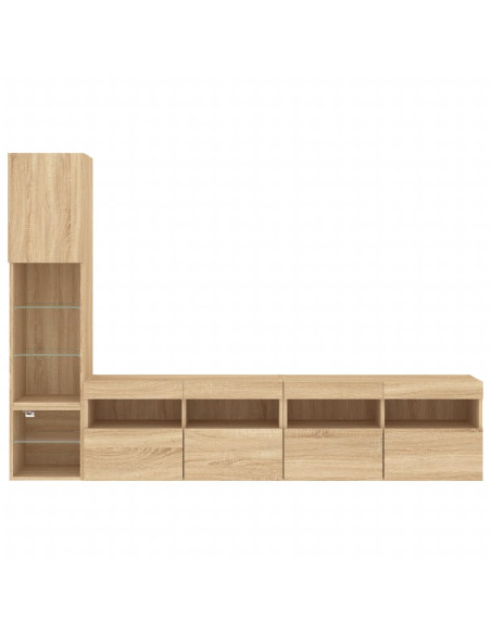 Mobili TV a Muro con LED 4pz Rovere Sonoma Legno Multistrato
