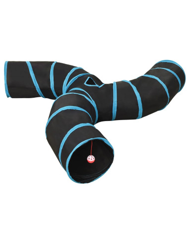 Tunnel per Gatti a 3 Vie Nero e Blu 25 cm in Poliestere