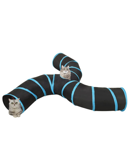 Tunnel per Gatti a 3 Vie Nero e Blu 25 cm in Poliestere