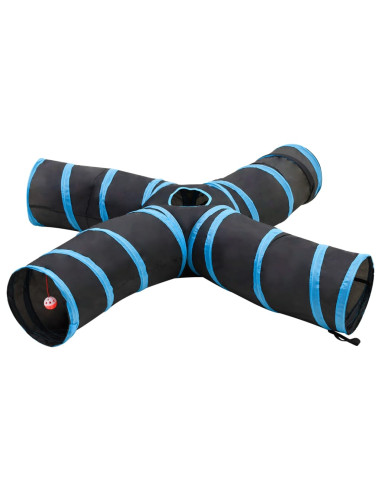 Tunnel per Gatti a 4 Vie Nero e Blu 25 cm in Poliestere
