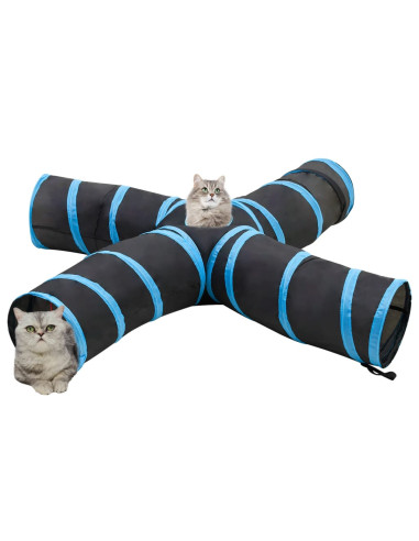 Tunnel per Gatti a 4 Vie Nero e Blu 25 cm in Poliestere