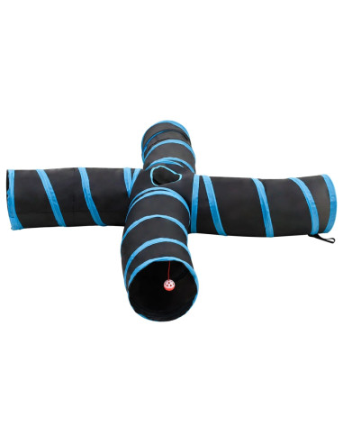 Tunnel per Gatti a 4 Vie Nero e Blu 25 cm in Poliestere