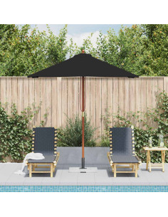 Ombrellone da Esterni con Palo in Legno 150x200 cm Nero 2