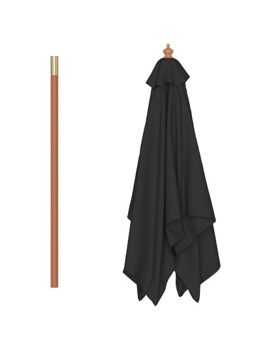 Ombrellone da Esterni con Palo in Legno 150x200 cm Nero