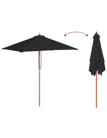 Ombrellone da Esterni con Palo in Legno 150x200 cm Nero
