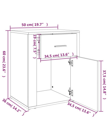 Comodino Rovere Sonoma 50x36x60 cm in Legno Multistrato