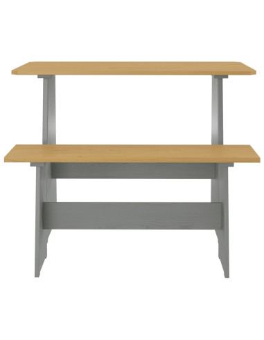 Tavolo da Pranzo con Panca Pino Massello Marrone Miele e Grigio