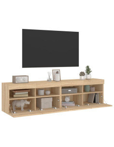 Mobili TV a Parete con Luci LED 2pz Rovere Sonoma 80x30x40 cm