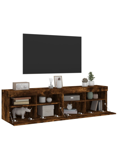 Mobili TV a Parete con Luci LED 2pz Rovere Fumo 80x30x40 cm