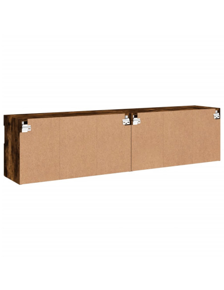 Mobili TV a Parete con Luci LED 2pz Rovere Fumo 80x30x40 cm