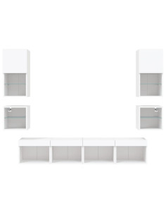 Mobili TV a Muro con LED 8pz Bianchi in Legno Multistrato