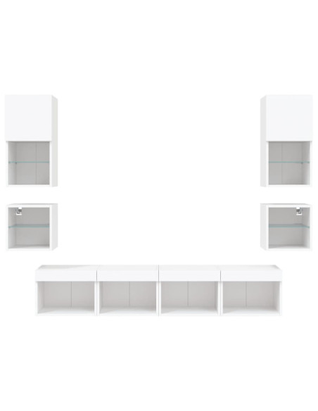 Mobili TV a Muro con LED 8pz Bianchi in Legno Multistrato