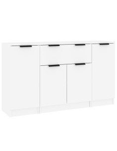 Credenze 3 pz Bianco in Legno Multistrato