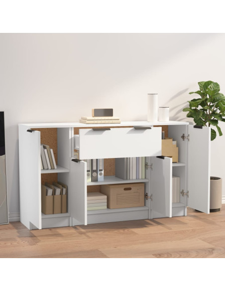 Credenze 3 pz Bianco in Legno Multistrato
