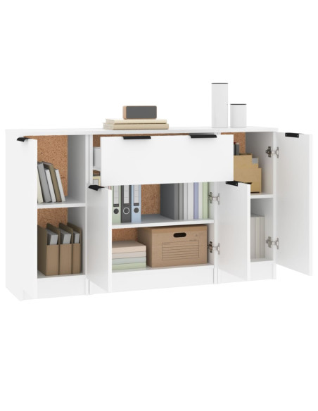 Credenze 3 pz Bianco in Legno Multistrato