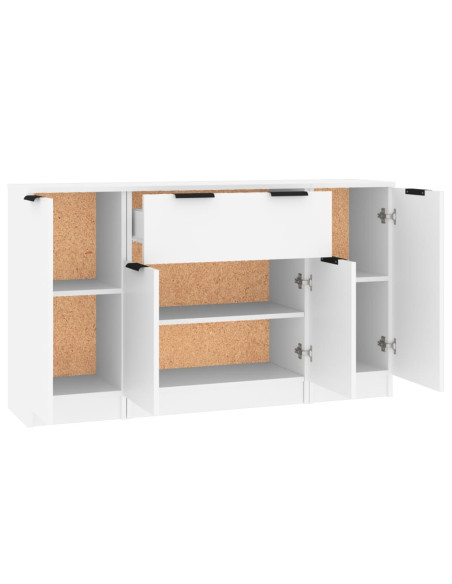 Credenze 3 pz Bianco in Legno Multistrato