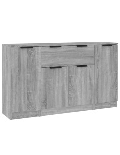 Credenze 3 pz Grigio Sonoma in Legno Multistrato