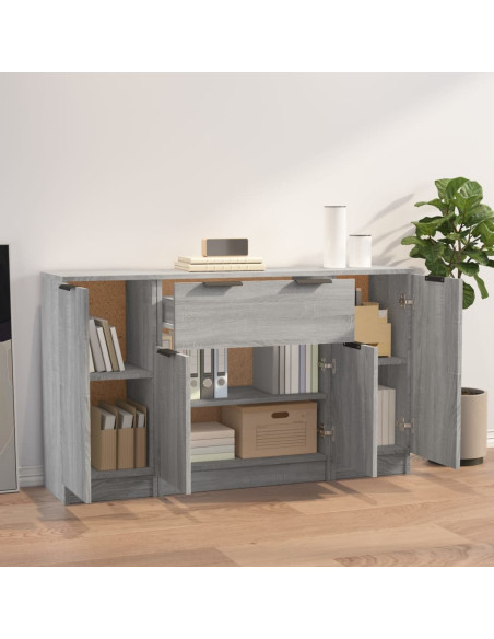 Credenze 3 pz Grigio Sonoma in Legno Multistrato