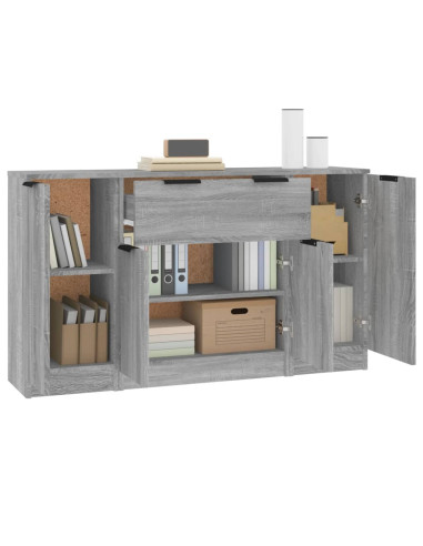Credenze 3 pz Grigio Sonoma in Legno Multistrato