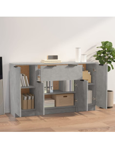 Credenze 3 pz Grigio Cemento in Legno Multistrato 2