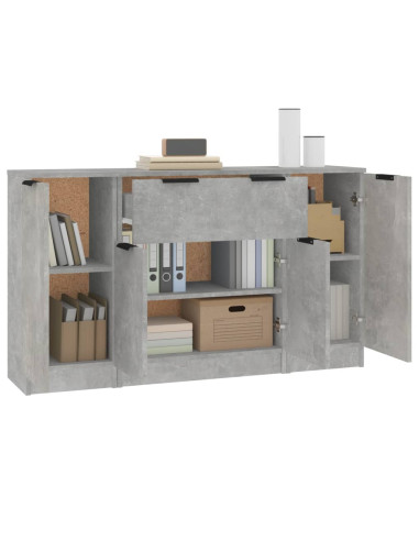 Credenze 3 pz Grigio Cemento in Legno Multistrato